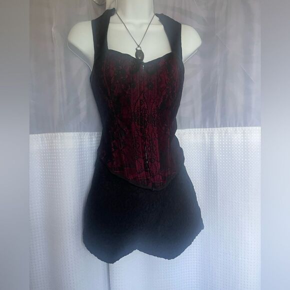 Skort Short Skirt with Lace Overlay Mini Skirt - Picture 5 of 5